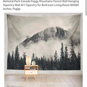 Foggy Mountain Forest Wall Tapestry - Neutral Black & Cream